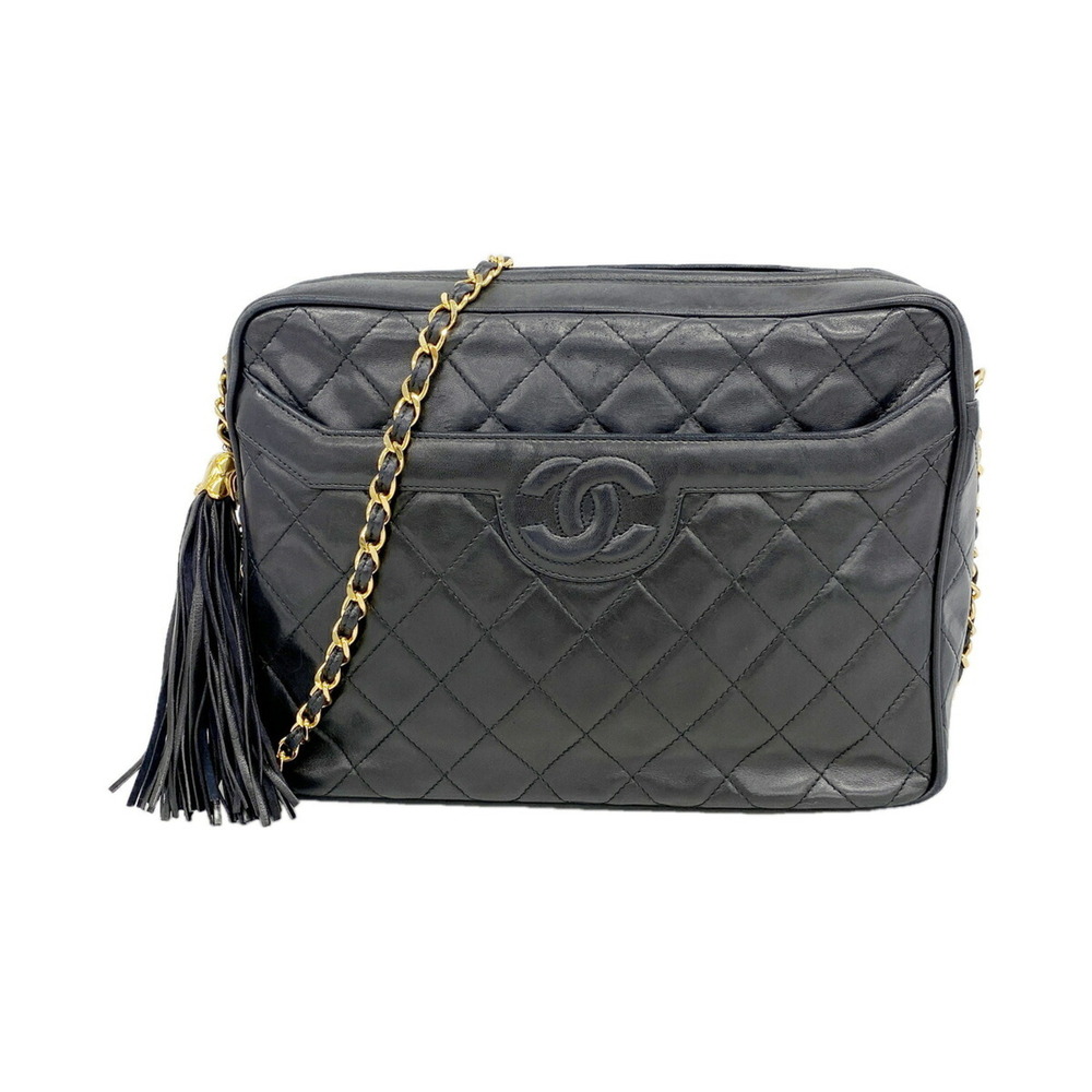 Chanel Matelassé Shoulder Bag with Chain Strap, Lambskin, Black, Women's